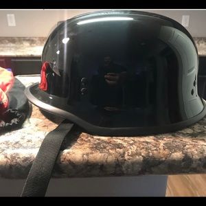 Large German Style Motorcycle Helmet. All Black.